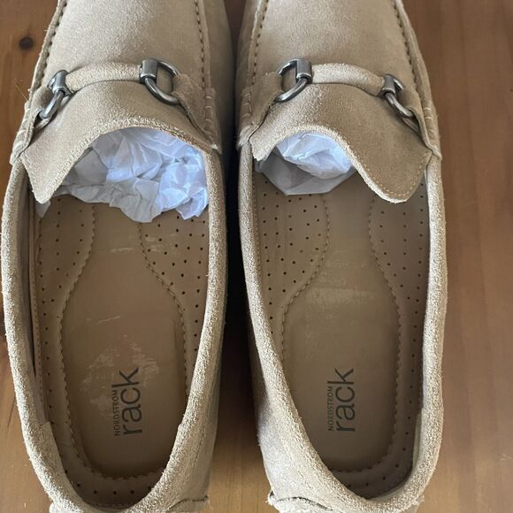 NEW Nordstrom Rack Men's Leather Driving Loafers Size 11.5M Tan Brazil Buckle - Picture 15 of 16